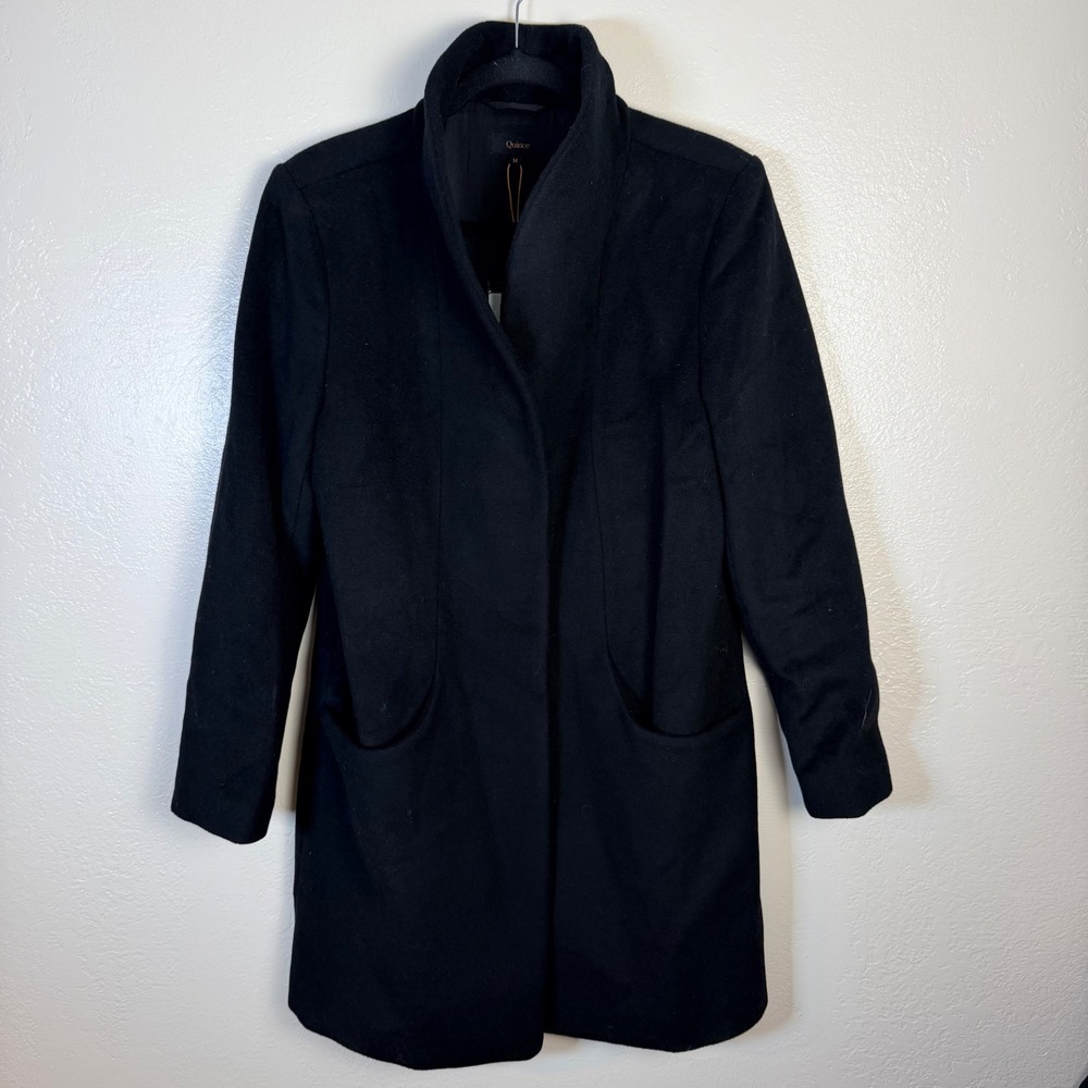 New $175 Quince Women's M Wool Cashmere Cocoon Coat Black Quiet Luxury Elegant